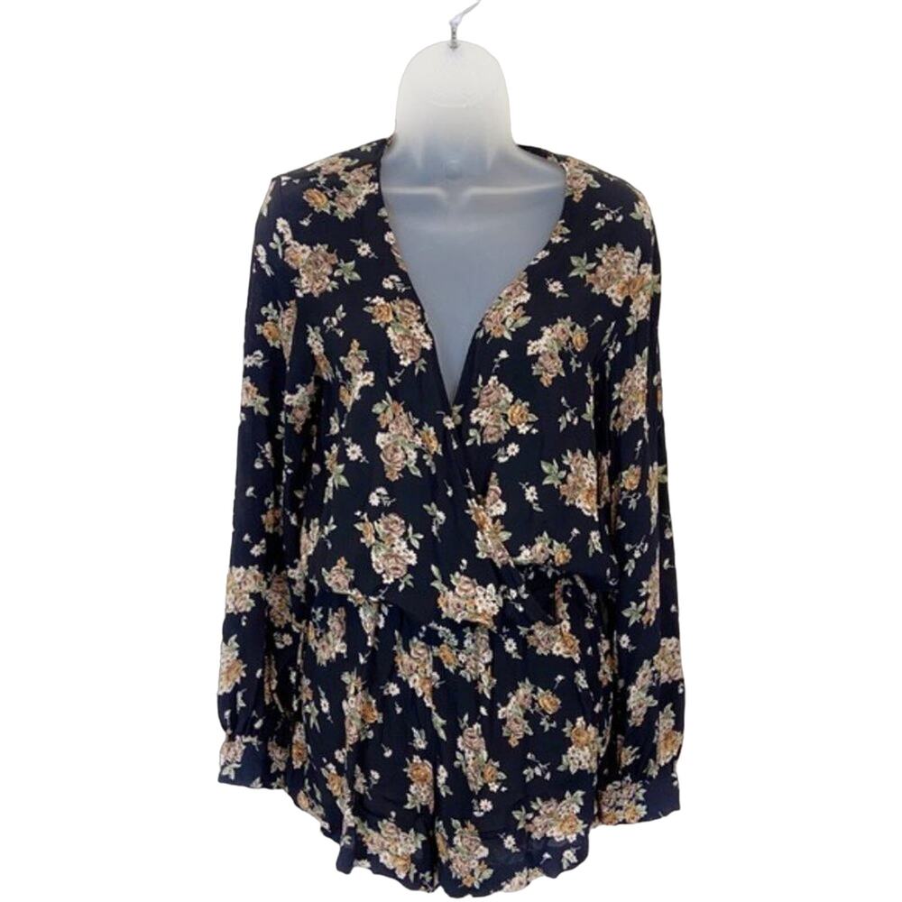 Blue Life Romper Boho Romantic Floral Wrap Front Deep V Neck Size S/M